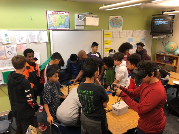 students testing out VR