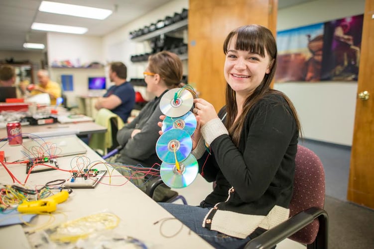 learning electronics at one of SparkFun's professional development workshops