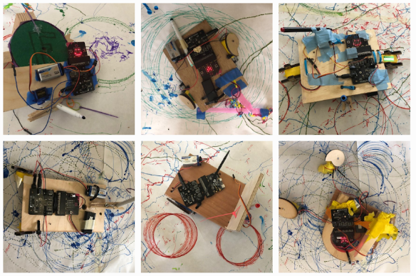 educator created drawing bots with micro:bit and SparkFun moto:bit