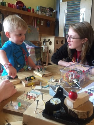 child with circuit blocks