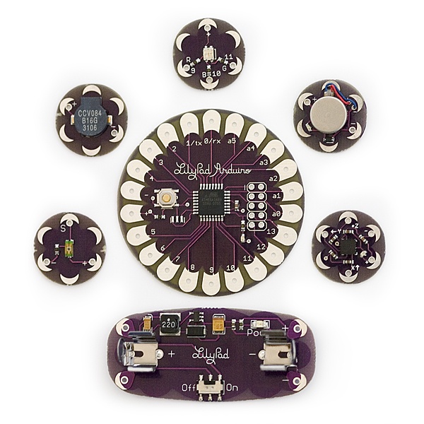 The first commercially available LilyPad Arduino kit from SparkFun The first commercially available LilyPad Arduino kit from SparkFun